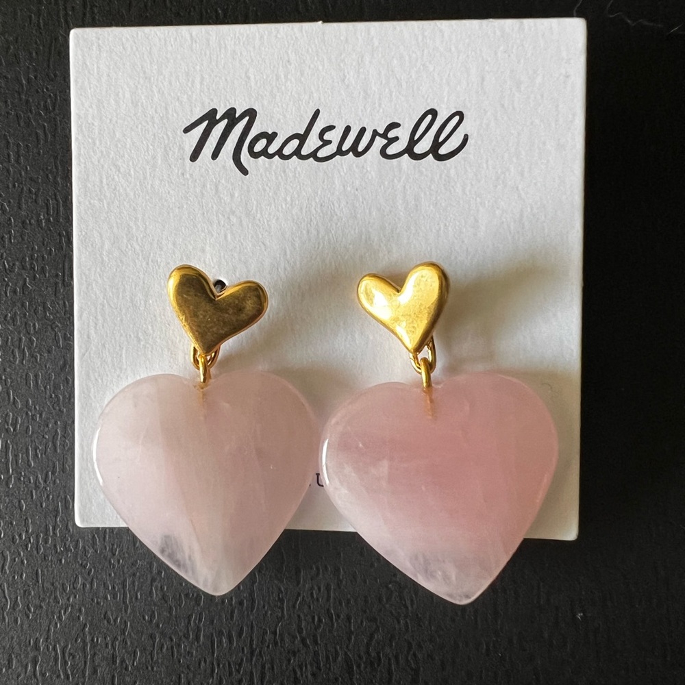 Rose Quartz Heartlove Statement Earrings- 1 pair -Effortlessly beautiful-New - Picture 2 of 7